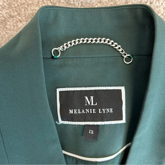Melanie Lyne forest green long blazer coat open front clasp closure Sz 12 NWOT - Picture 6 of 12